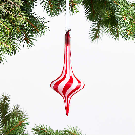 Red and White Striped Glass Finial Christmas Tree Ornament