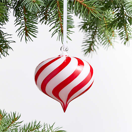 Red and White Striped Glass Onion Christmas Tree Ornament