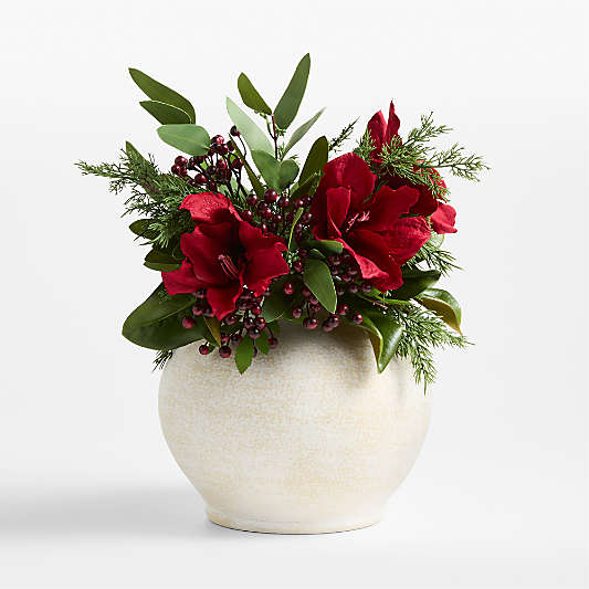 Faux Red Amaryllis and Berry Holiday Bouquet
