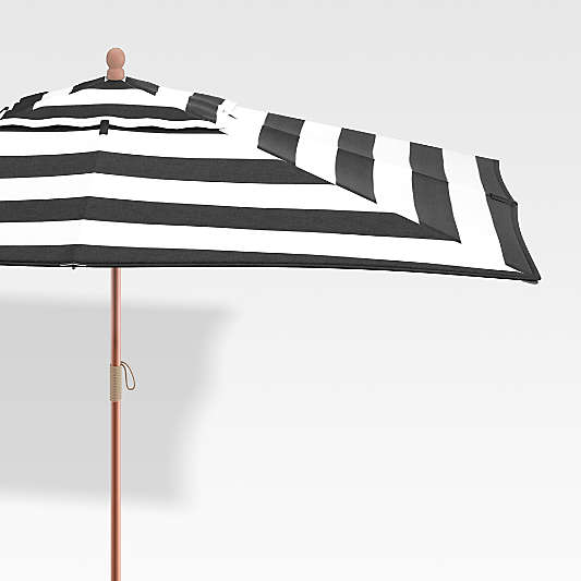 10' Rectangular Sunbrella ® Black Cabana Stripe Outdoor Patio Umbrella with Eucalyptus Frame