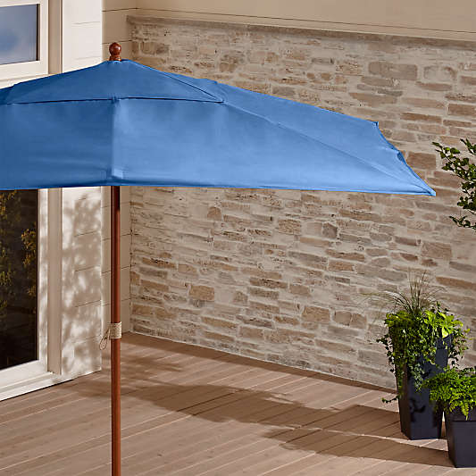 Rectangular Sunbrella ® Mediterranean Blue Patio Umbrella with Eucalyptus Frame