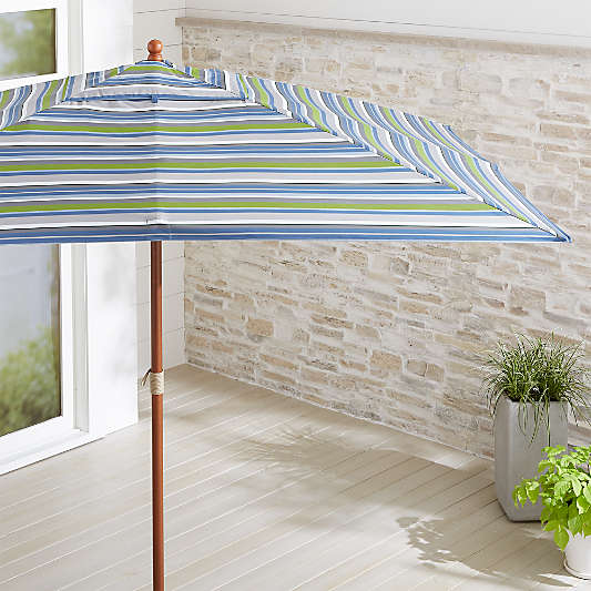 Rectangular Sunbrella ® Pacific Stripe Patio Umbrella with Eucalyptus Frame