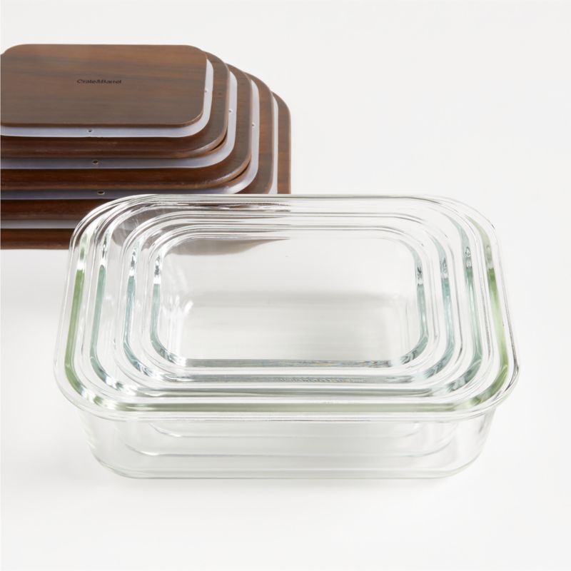 Crate & Barrel 8-Piece Rectangular Glass Storage Containers with Dark Wood  Lids + Reviews