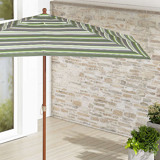 Rectangular Sunbrella ® Saxony Stripe Patio Umbrella with Eucalyptus Frame