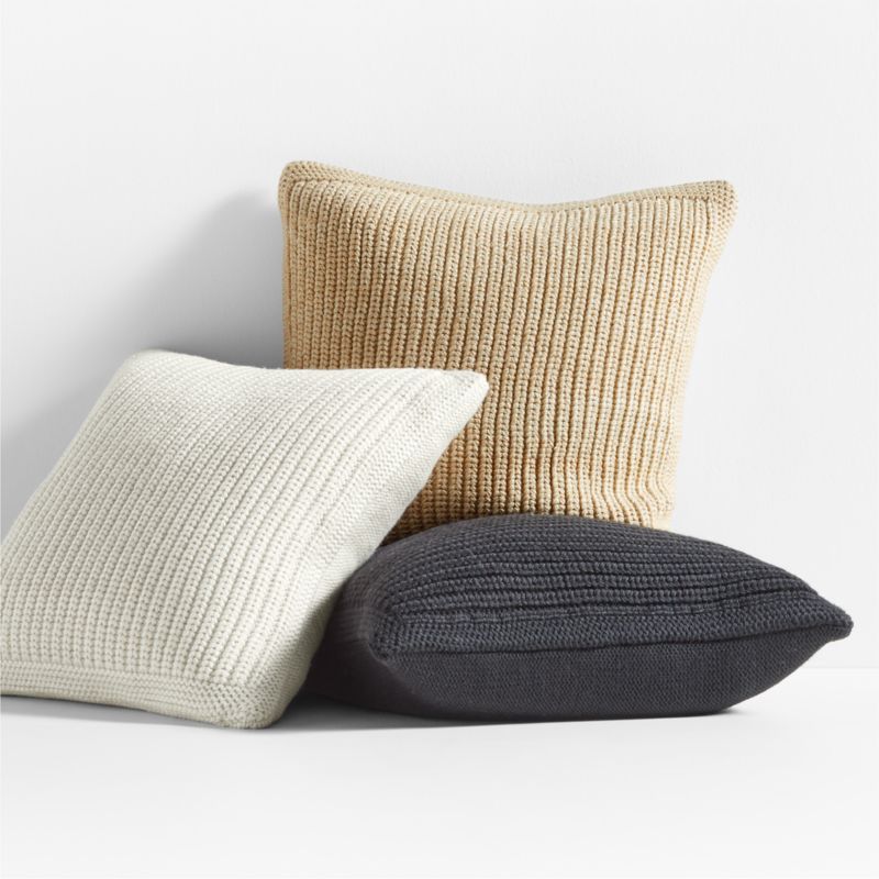 Arctic Ivory Wool Blend 23''x23" Fisherman Knit Throw Pillow with