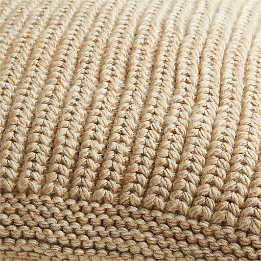 Ginger Beige Wool Blend 23''x23" Fisherman Knit Throw Pillow with Down-Alternative Insert