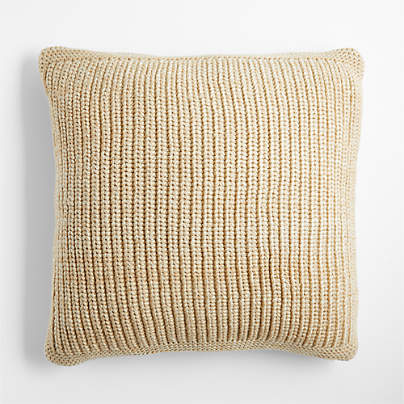 Ginger Beige Wool Blend 23''x23" Fisherman Knit Throw Pillow Cover