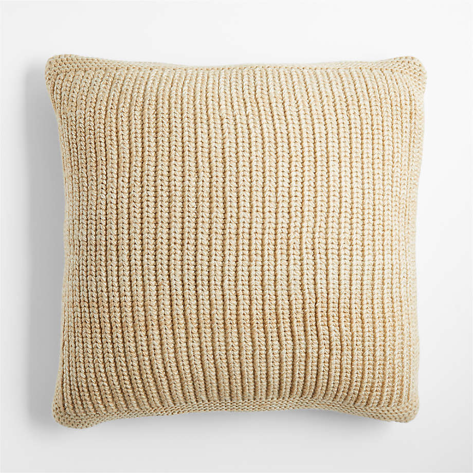 Ginger Beige Wool Blend 23''x23" Fisherman Knit Throw Pillow Cover