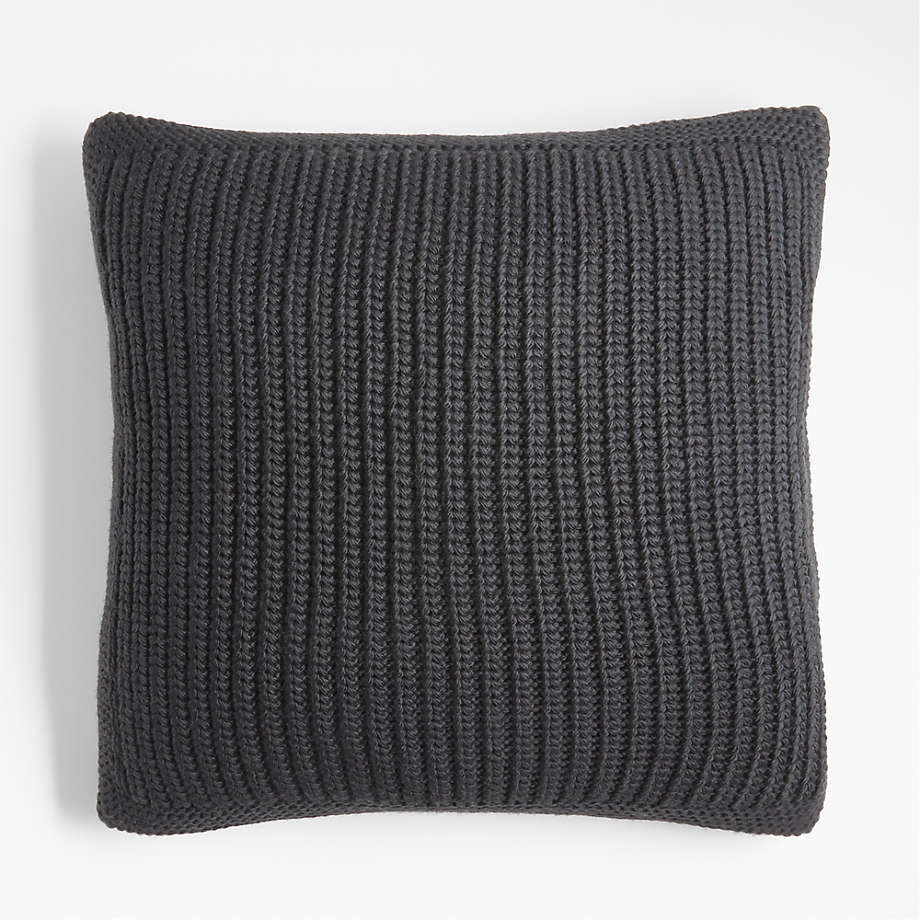 Storm Grey Wool Blend 23''x23" Fisherman Knit Throw Pillow Cover