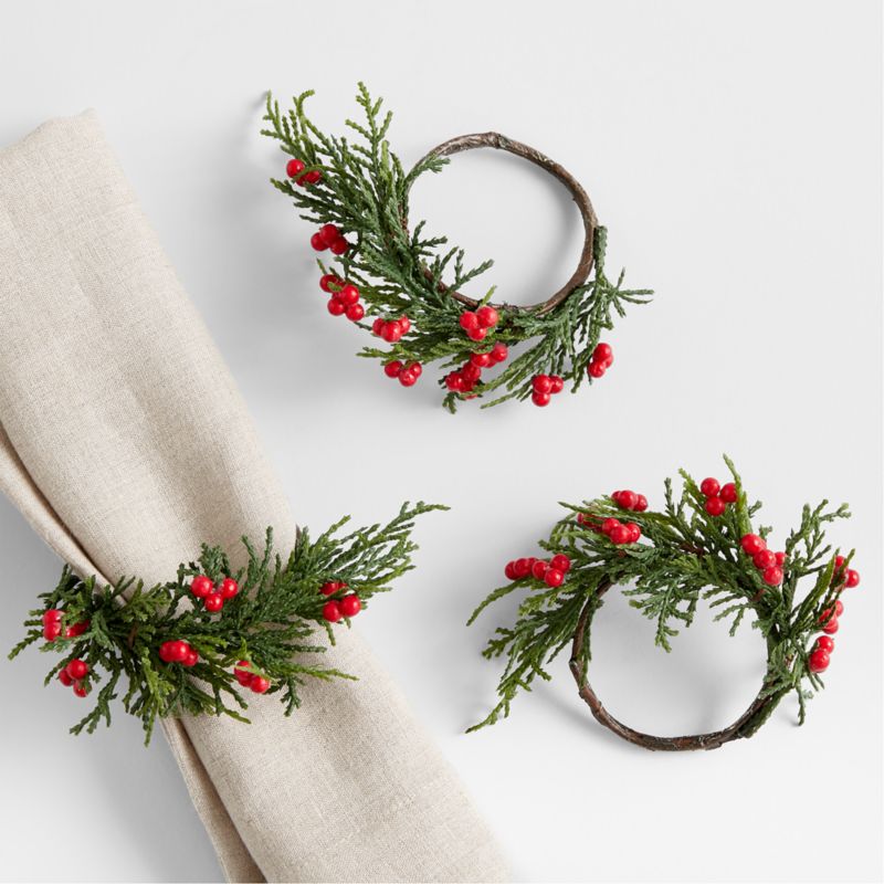 Christmas Red Berry Branch Napkin Ring + Reviews Crate & Barrel