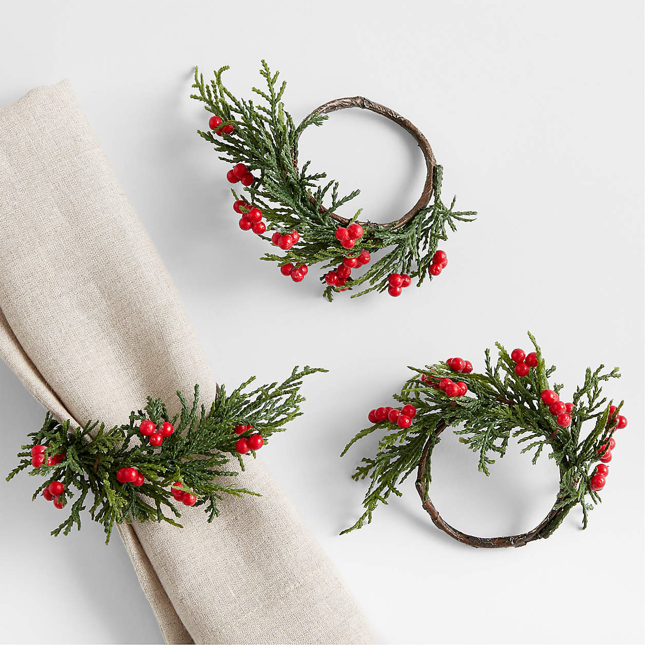 Christmas Red Berry Branch Napkin Ring + Reviews | Crate & Barrel