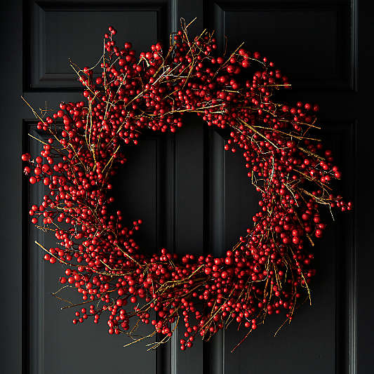Faux Red Mini Berry 30" Wreath and 9' Garland