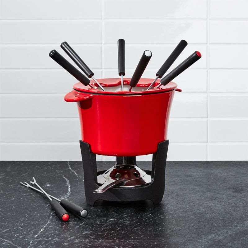 Red Cast Iron Fondue Set - image 5 of 8