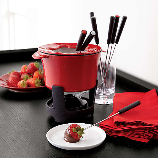 Red Cast Iron Fondue Set