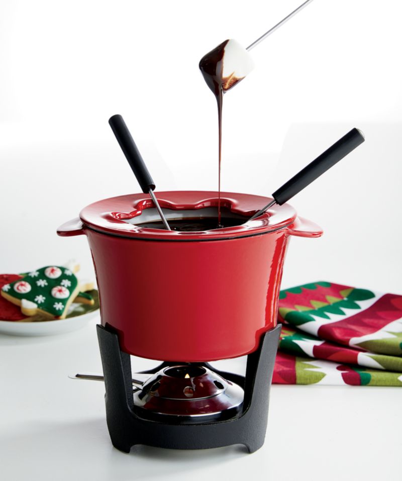 Red Cast Iron Fondue Set - image 1 of 8