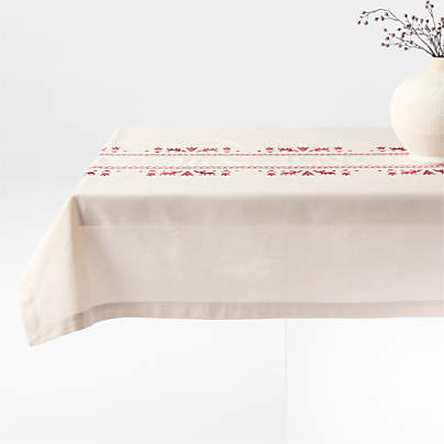 Red Cross Stitch Holiday Reindeer Tablecloth