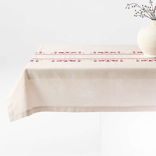 Red Cross Stitch Holiday Reindeer Tablecloth
