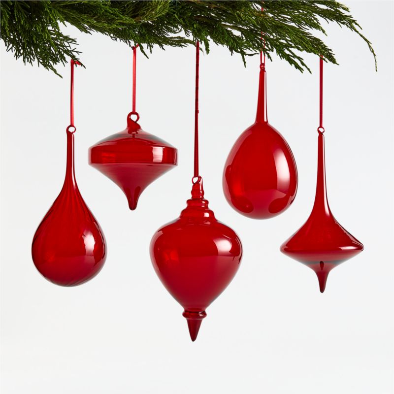 Red Glass Christmas Tree Ornaments, Set of 5