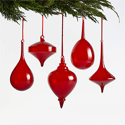 Red Etched Glass Ball Christmas Tree Ornaments, Set Of 6 + Reviews ...