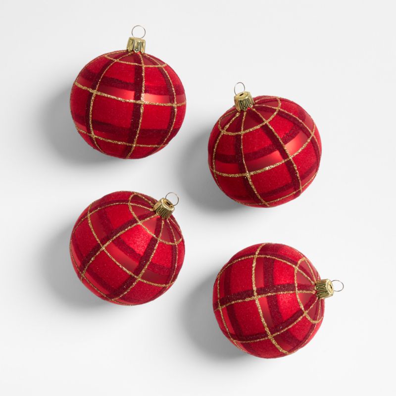 Red & Gold Glitter Plaid Ball Christmas Ornaments, Set of 4 - image 0 of 1