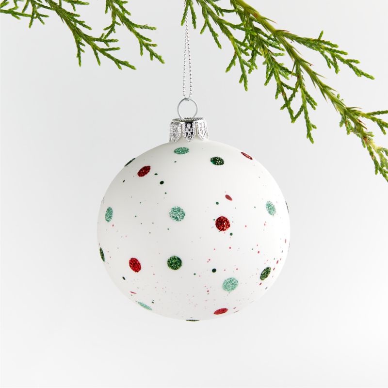 Red and Green Glitter Dot White Glass Ball Christmas Tree Ornament, Set of 4 - image 0 of 2