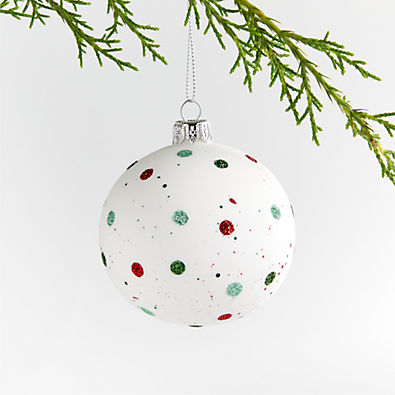 View Red and Green Glitter Dot White Glass Ball Christmas Tree Ornament details