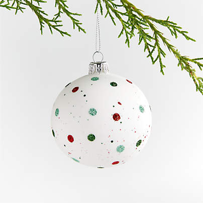 Red and Green Glitter Dot White Glass Ball Christmas Tree Ornament