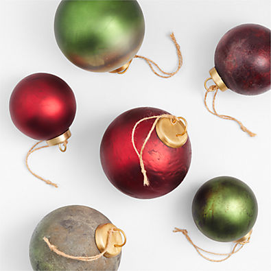 View Textured Red and Green Glass Ball Christmas Tree Ornaments, Set of 6 details