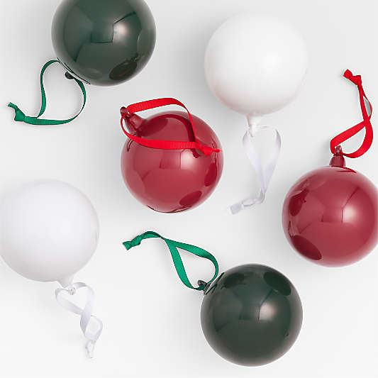 Red, Green and White Milk Glass Ball Ornaments, Set of 6