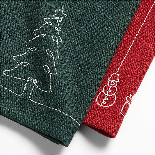 Holiday Embroidery Dish Towel, Set of 2