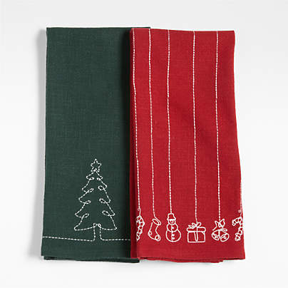Holiday Embroidery Dish Towel, Set of 2