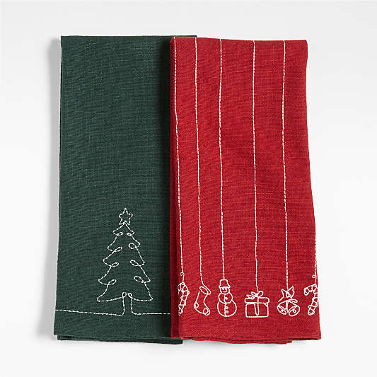 Holiday Embroidery Kitchen Towels, Set of 2