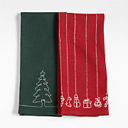 Holiday Embroidery Dish Towel, Set of 2