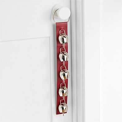 View Red Leather Door Swag with Silver Bells details