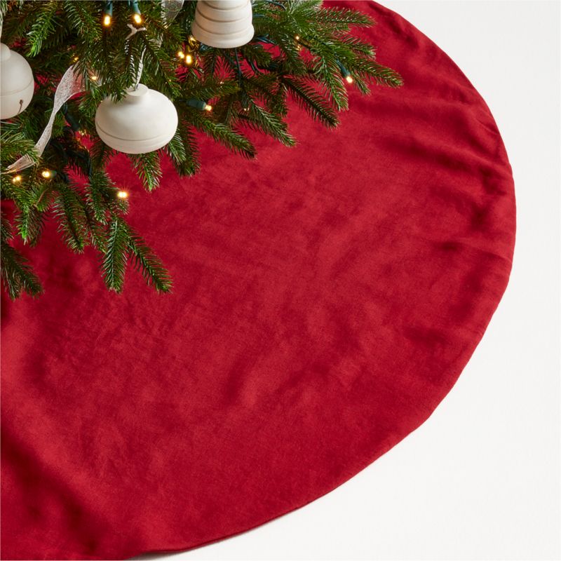 Red EUROPEAN FLAX ™-Certified Linen Christmas Tree Skirt