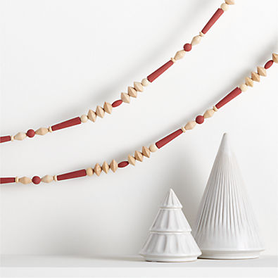 View Red and Natural Wood Bead Christmas Garland 6' details