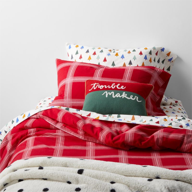 Kids Organic Flannel Red Plaid Duvet Cover Crate & Kids