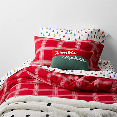 Kids Organic Flannel Twin Red Plaid Duvet Cover | Crate & Kids