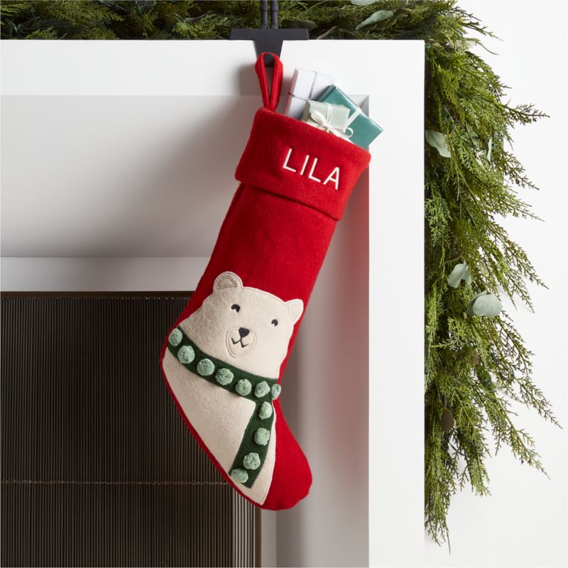 Red Felt Polar Bear Kids Christmas Stocking