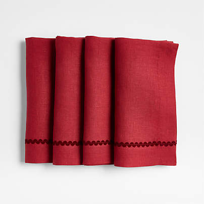 Red Rickrack Trim Napkins, Set of 4