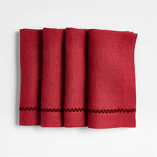 Red Rickrack Trim Napkins, Set of 4