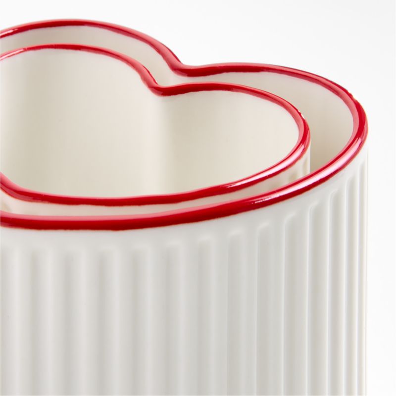 Red Rim Heart Shaped Ceramic 2-Piece Nesting Ramekins Set - image 2 of 4