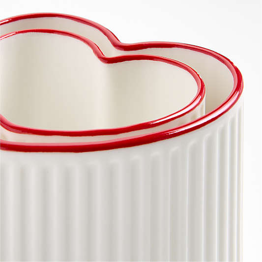 Red Rim Heart Shaped Ceramic 2-Piece Nesting Ramekins Set