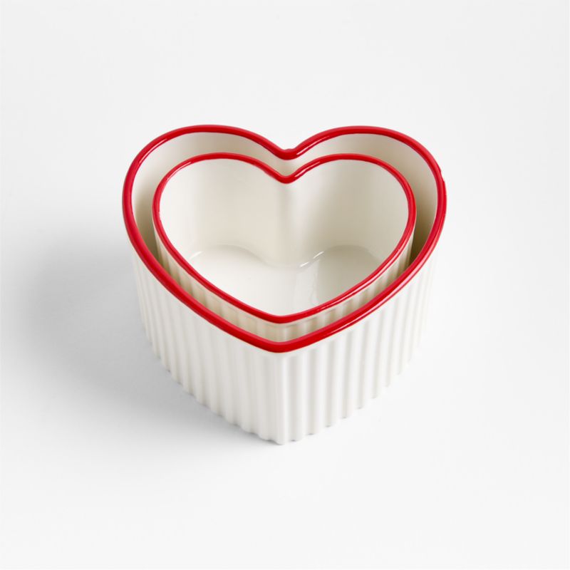 Red Rim Heart Shaped Ceramic 2-Piece Nesting Ramekins Set - image 3 of 4