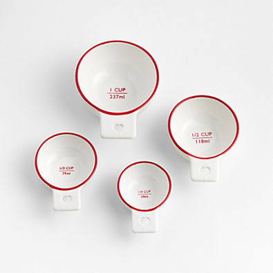 View Red Rim Heart Handle Ceramic Measuring Cups, Set of 4 details