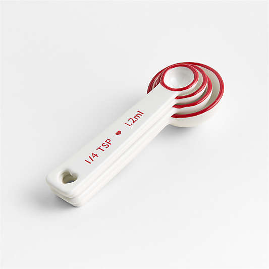 Red Rim Heart Handle Ceramic Measuring Spoons,Set of 4