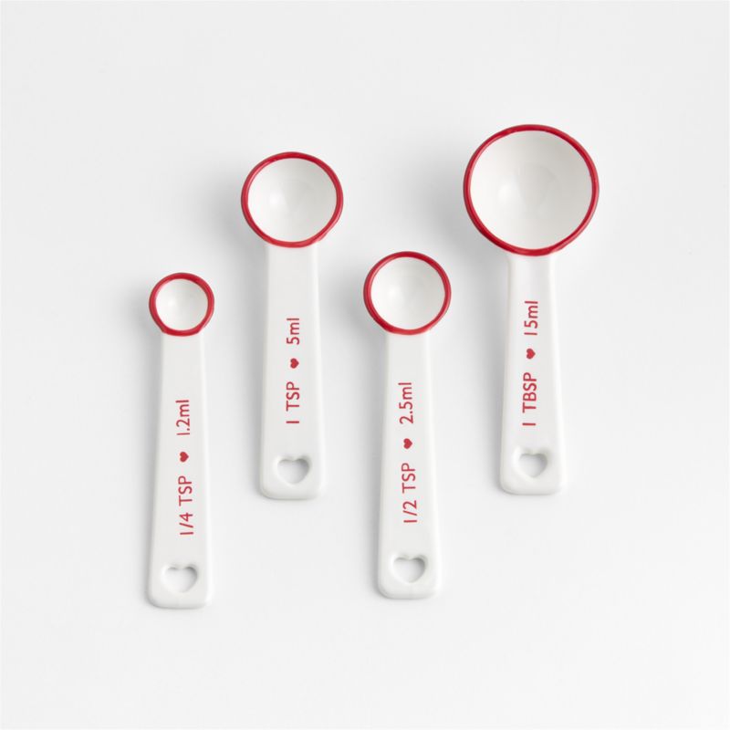 Red Rim Heart Handle Ceramic Measuring Spoons, Set of 4 - image 0 of 3