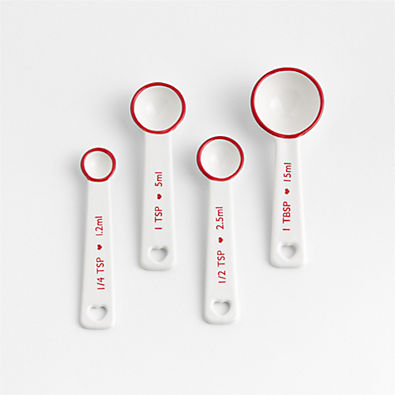 View Red Rim Heart Handle Ceramic Measuring Spoons, Set of 4 details