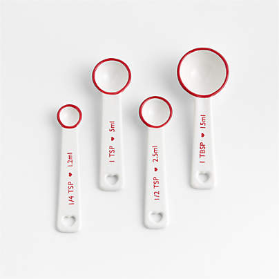 Red Rim Heart Handle Ceramic Measuring Spoons,Set of 4