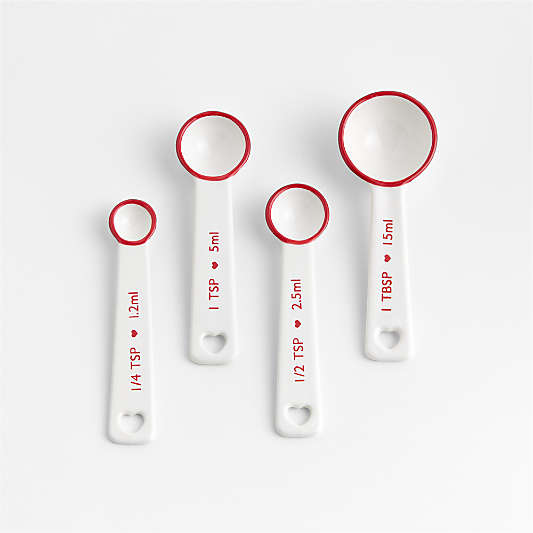 Red Rim Heart Handle Ceramic Measuring Spoons,Set of 4